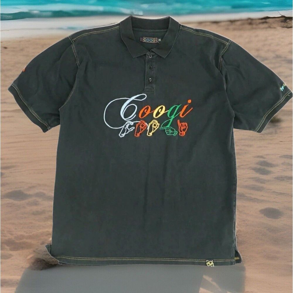 COOGI Cool Aussie Black Colorful Sign Language Short Sleeve Tee Size XL‎ Vintage